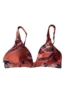Miléa Womens Tropical Print Triangle Bikini Top Adjustable Back Strap Rust Multi